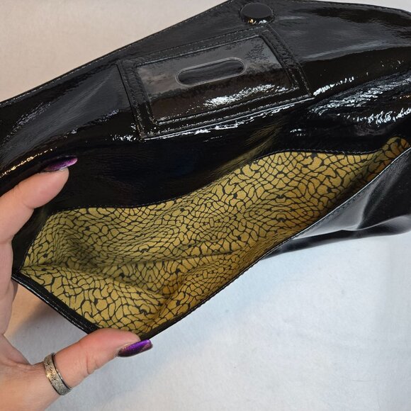 VTG Hobo International Black Patent Leather Foldover Heavy Duty Zip Clutch - Picture 3 of 11